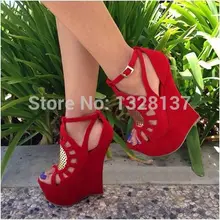 Brand Ladies Shoe Glitter Pump Suede Platforms Wedges Open Toe Sandals Sexy High Heels Shoes Woman sapatos femininos sandalias
