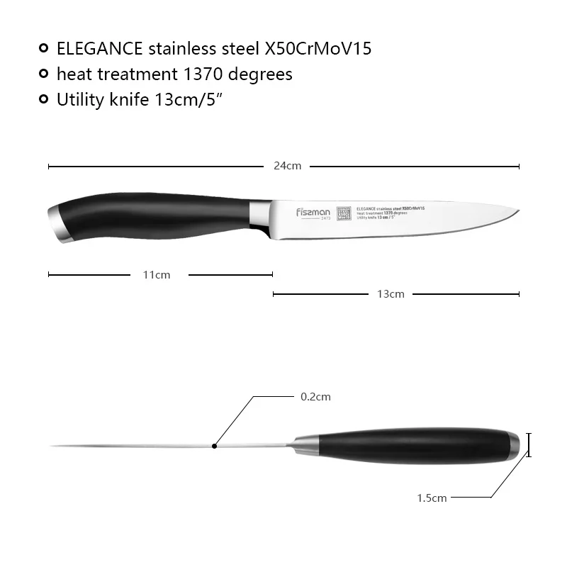 FISSMAN 5 дюймов нож для кухни серии ELEGANCE немецкий стальной с ручкой ABS конический