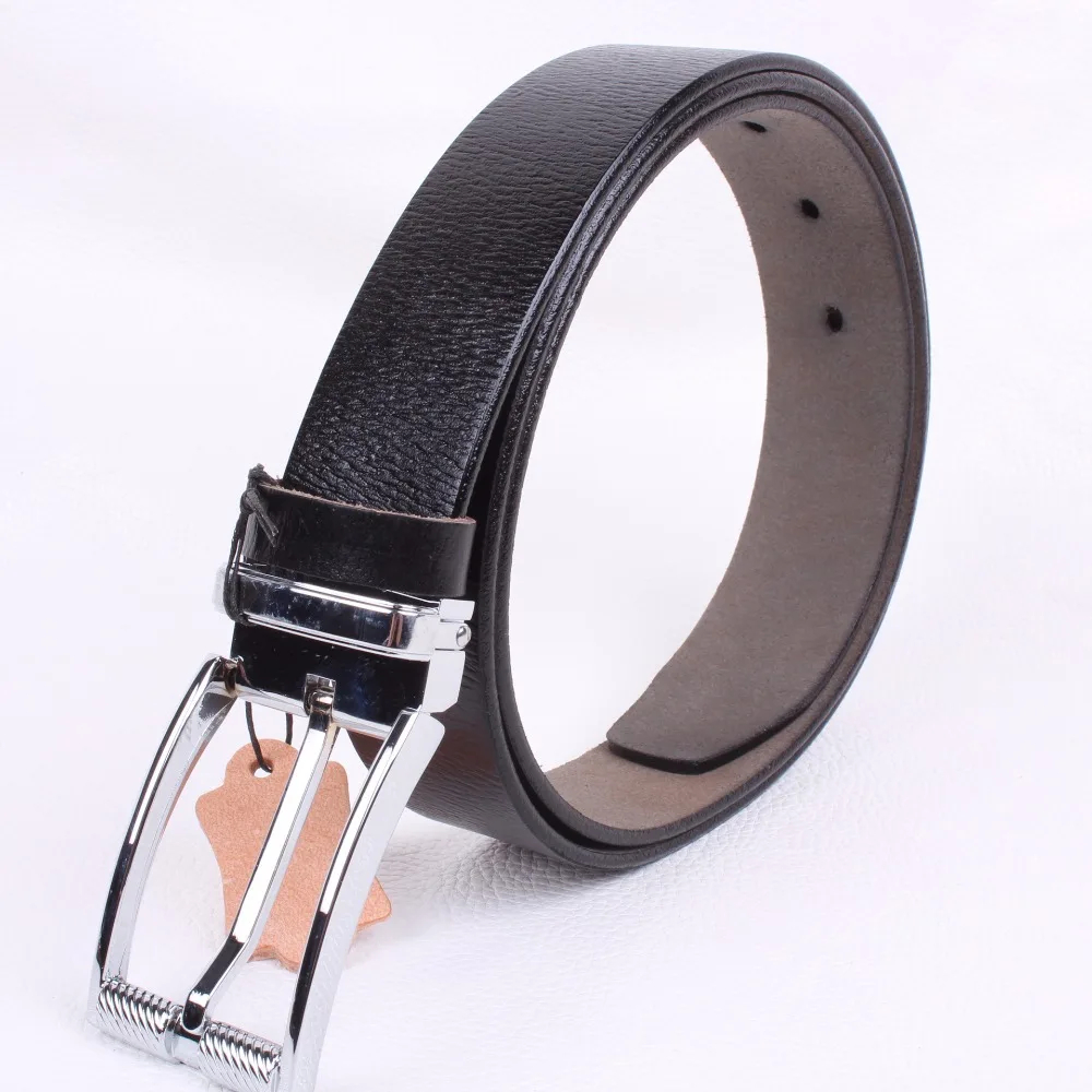 VOHIO Leather belts for men Luxury brand silver buckle mens belts brand black 100% cowhide cinto ...