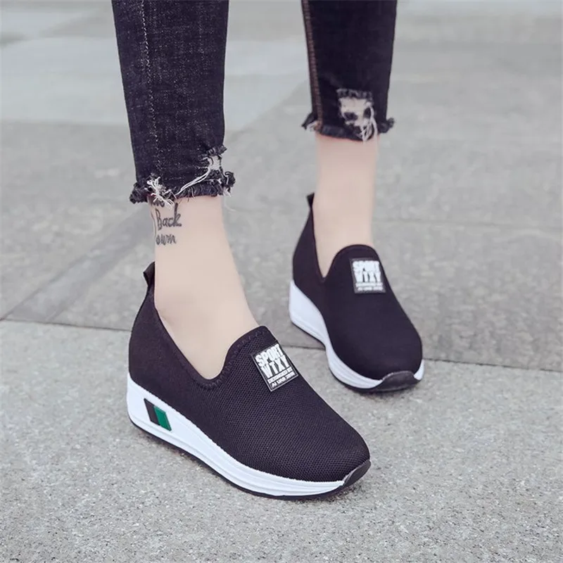 

Knitted Elastic Mesh Increased Wedges Platform sneakers 2019 spring autumn shoes woman Fashion Slip-On ladies shoes female