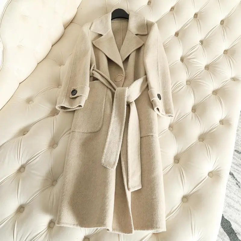 QIAN SI CHEN осень новое кашемировое пальто Альпака анти сезонное пальто женское длинное шерстяное пальто офисное женское тонкое пальто