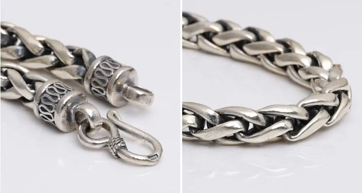 8 мм ручной работы Таиланд 925 Серебряный браслет Винтаж стерлингового серебра 925 хороший браслет, приносящий удачу чистого серебра долговечный браслет