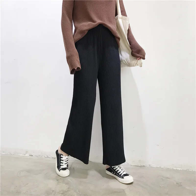 

2019 Autumn High Waist Pants Pleated Cotton Wide Leg Pants Women Loose Casual Palazzo Pants Ladies Trousers pantalones mujer