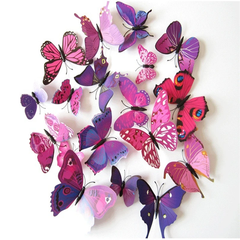 

12pcs/lot 3d purple and red butterfly fridge magnets Room Wall Decoration Free Shipping
