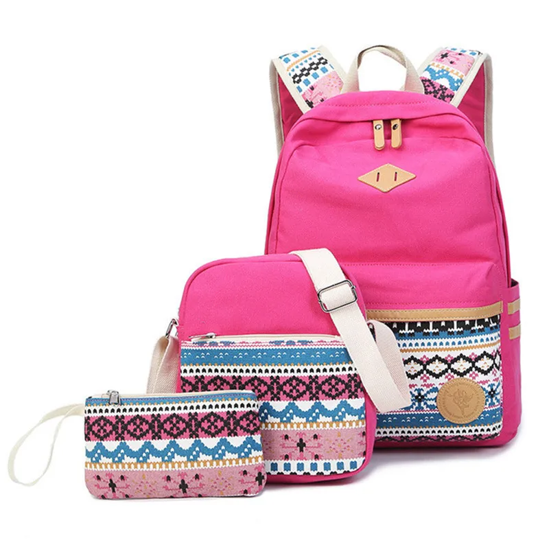 Ранец, школьные сумки, 3 комплекта/шт., школьный ортопедический рюкзак с винтажным принтом для детей, школьная сумка для девочек, дорожные сумки, mochilas - Цвет: rose red