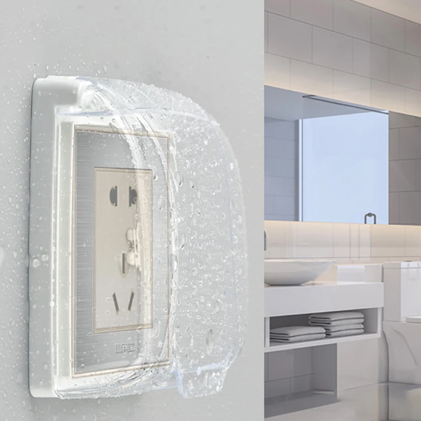 

86 Type Transparent Self-adhesive PC Waterproof Switch Cover Bathroom Socket Plate Protector Universal On-off Safety Box