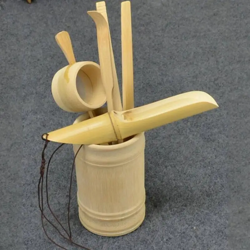 

6Pcs Tea Ceremony Utensils Set Bamboo Teaspoon Needle Clip Strainer Tong Case