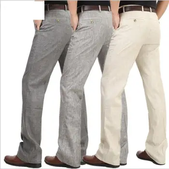 

New Arrival Summer Linen Thin Men Casual Trousers High Waist Loose Middle Aged Full Length Plus Size 29-32 33 34 36 38 40 42 44
