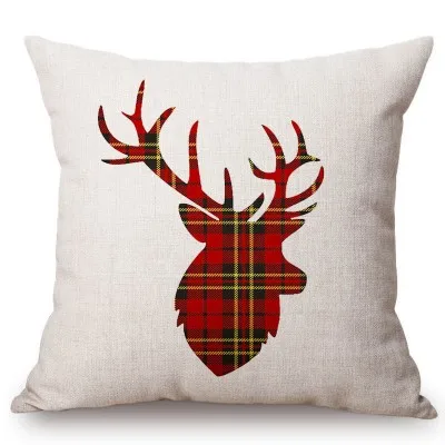 New Scottish Plaids Tartans Christmas Pattern Deer Head Snow flake Snowman Xmas Decoration Pillow Case Linen Red Cushion Cover - Цвет: T301-3