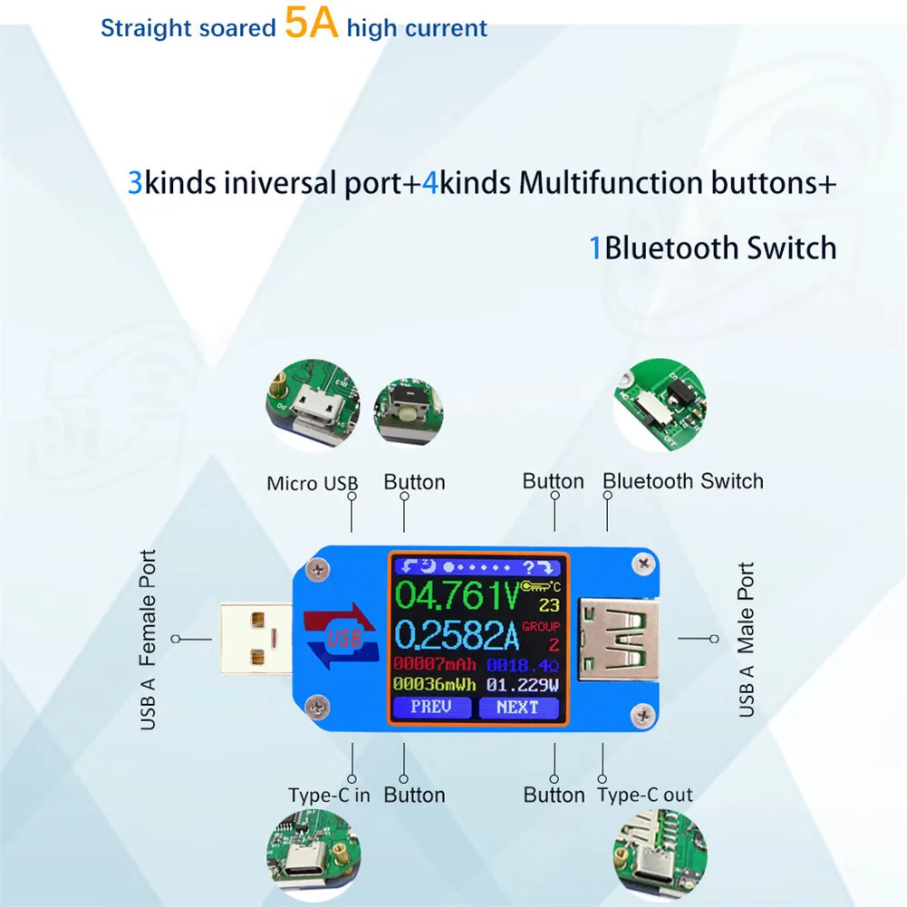 Цвет ЖК-дисплей тестер UM25C/UM25 USB 2,0 Тип-C Напряжение ток вольтметр Амперметр Батарея зарядки измерения кабеля сопротивление