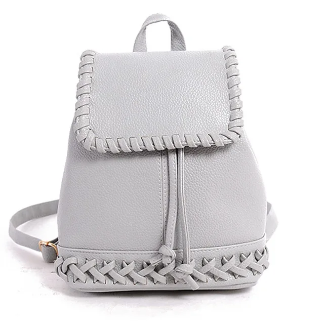

New Korean Backpacks New Fashion PU Leather Shoulder Bag Drawstring Small Backpack Embossed School Bags White Black 2019
