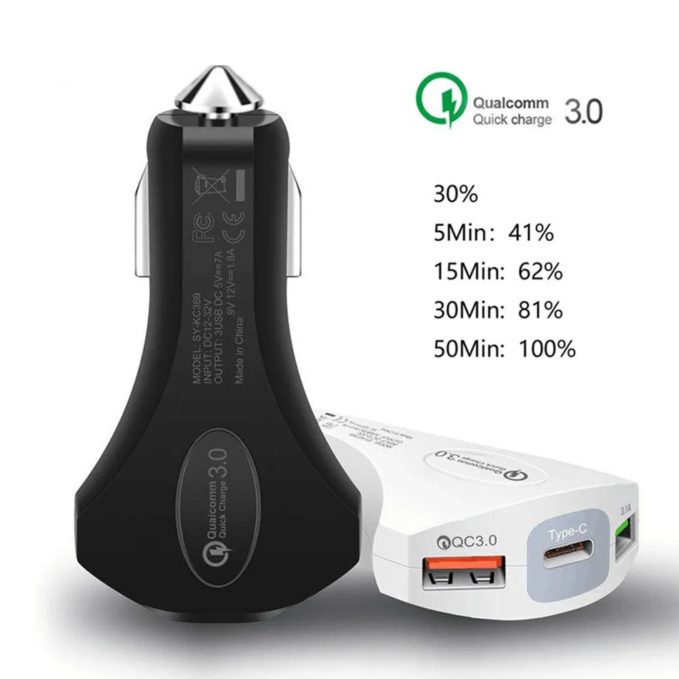 Автомобильный USB Зарядное устройство Quick Charge 3,0 Мобильный телефон Зарядное устройство Тип с 2 портами(стандарт для быстрого автомобильного Зарядное устройство для Xiaomi iPhone samsung планшет автомобильный-Зарядное устройство