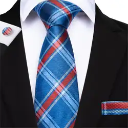 DiBanGu 2019 классический синий и красный цвета Для мужчин галстук 100% шелк Галстуки в клетку Hanky запонки полосатый галстук Бизнес Свадебный