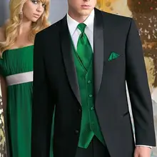 На заказ две кнопки Черный Жених Смокинги друзей жениха Мужские свадебные костюмы выпускного вечера(куртка+ брюки+ жилет+ галстук) K: 492