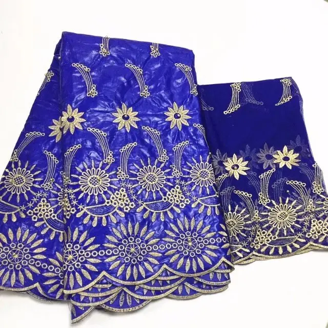 

Blue Bazin Riche Getzner Guinea Brocade and African Lace Fabric set high quality bazin riche fabric with beads for wedding
