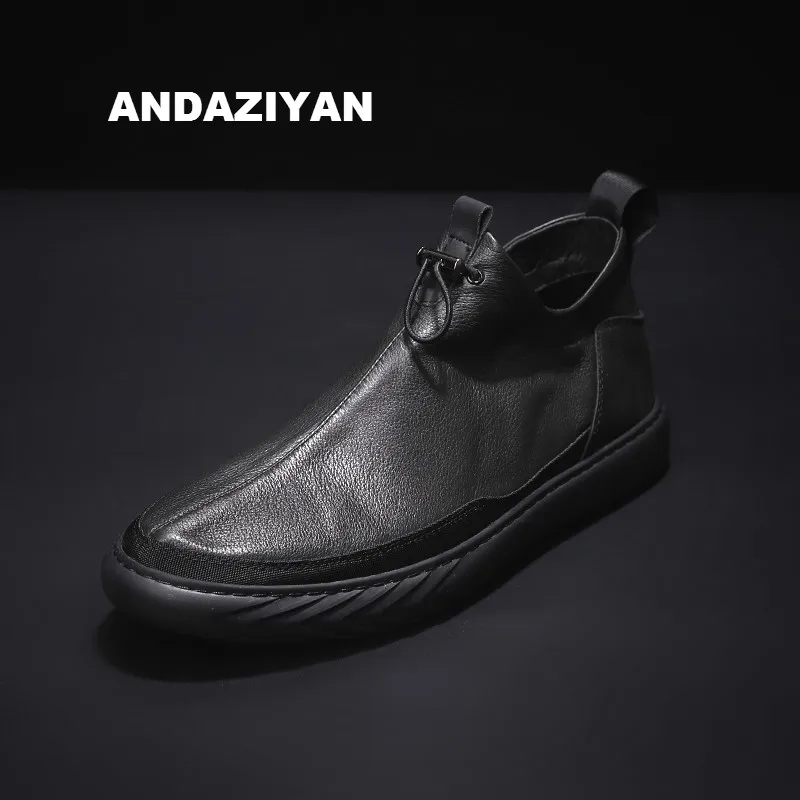 

Autumn men shoes soft bottom non-slip men's casual leather shoes black winter plus velvet cotton shoes