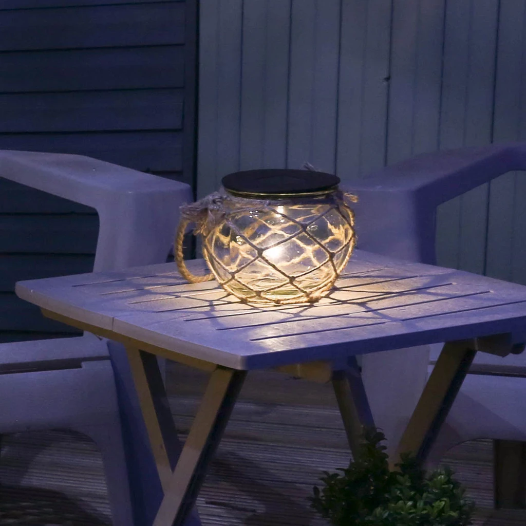 Vintage Solar Powered LED Hanging Glass Jar Rope Light Lantern Table Lamp