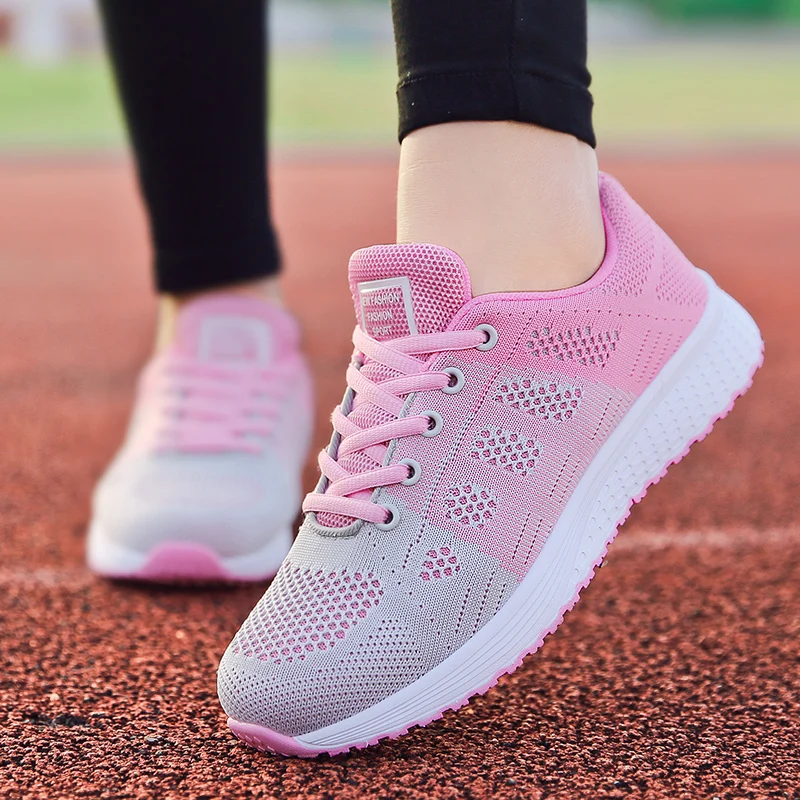 

Women New Breathable Sneakers 2019 Women Casual Shoes Fashion Thick Bottom Walking Mesh Lace Up Shoes White Vulcanized Shoes