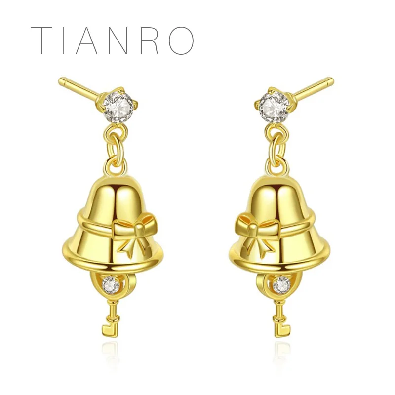 

Tianro Love earrings copper inlay 3A zircon fashion Korean version of the simple small bell-shaped ladies earrings gift