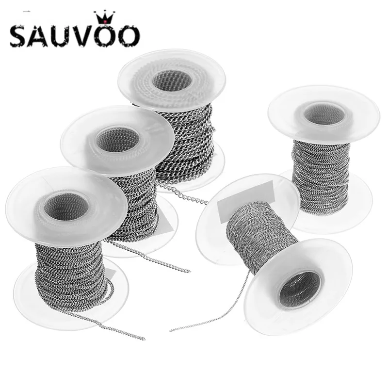 

SAUVOO 10 Yard Silver Tone Stainless Steel Chain 1mm 1.5mm 2mm 2.5mm 3mm Width Link Bulk Chain for DIY Jewelry Making Findings