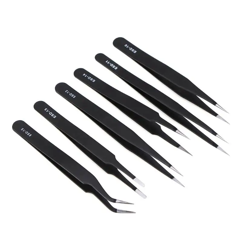 6pcs Safe Stainless Steel Anti-static Tweezers Maintenance Tool Kits 6pcs Safe Stainless Steel Anti-static Tweezers Maintenance Tool Kits
