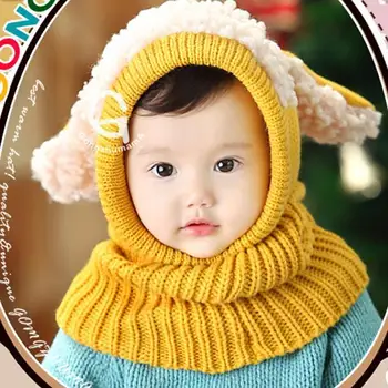 

Baby Winter Hat Baby Unisex Cartoon Knit Earflap Hat Newborn Striped Woolen Hats Infant Warm Beanies Caps + Scarf Twin set