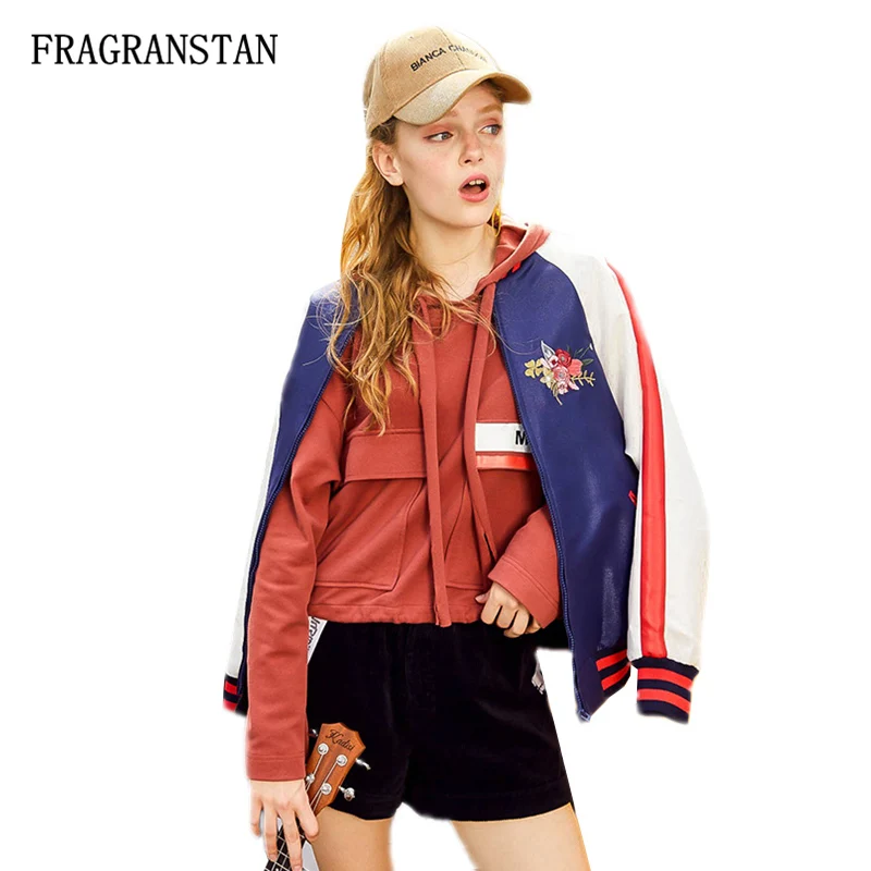 Manteaux Fleurs navy Green Patchwork Femelles Broderie Printemps Lâche Preppy Rayé Blue Automne Casual Hit Mode Light Jq312 Motif Couleur Veste Style xrf0HqUrw