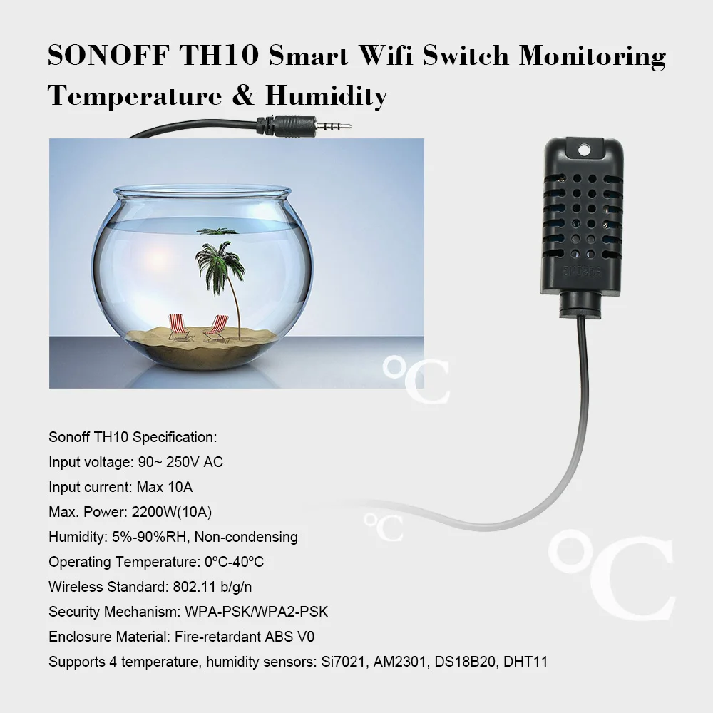 SONOFF TH16 16A/3500W TH10 10A/2200W 90-250V умный Wifi переключатель для контроля температуры и влажности беспроводной домашний комплект для автоматизации работы