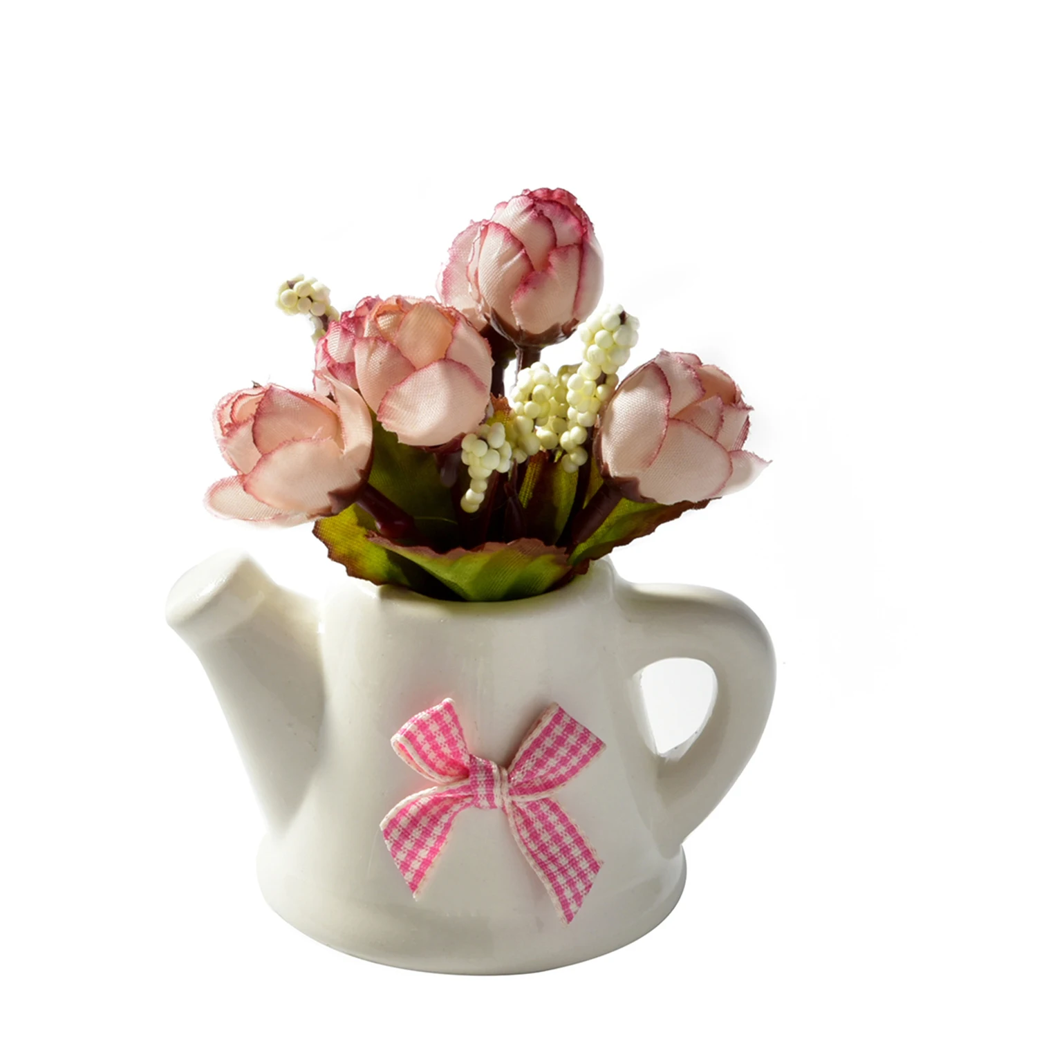 Искусственные цветы Искусственный цветок розы+ керамическая Маленькая ваза для горшка Мини бонсай для свадебных принадлежностей садовое Украшение Декор для дома - Цвет: 4