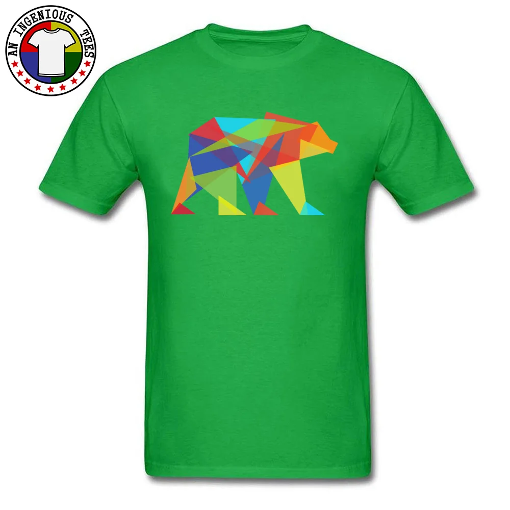 Fashionable Fractal geometric bear Summer Short Sleeve Tshirts Father Day O Neck Pure Cotton Tops Shirt for Men T-shirts Group Fractal geometric bear green