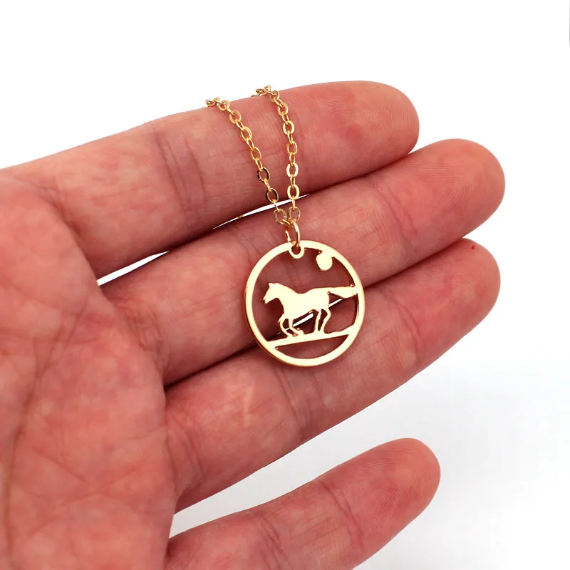 

hzew round moon running horse pendant necklace horse necklaces