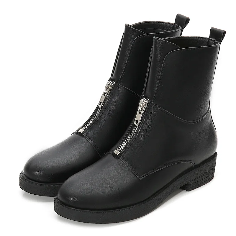 

Flat Boots Women Shoes Zipper Mid-calf Point Toe Soft PU Platform Women Boots Winter Fashion Comfortable Rubber Black Booties