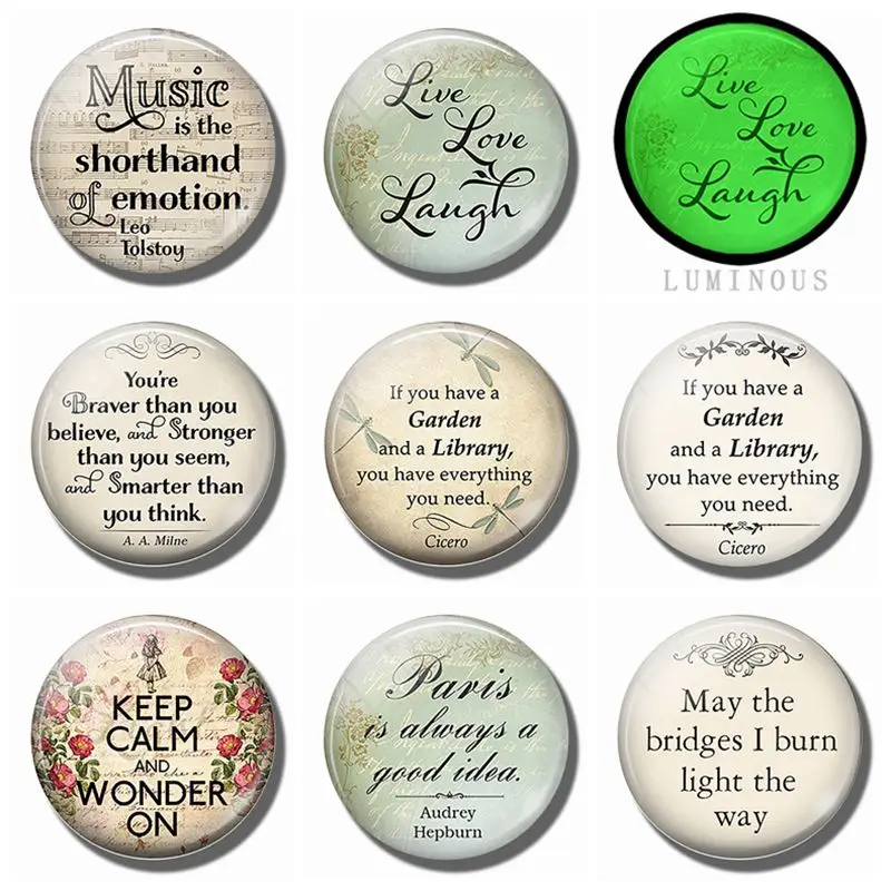 

Life, Love, Laugh Quotes Fridge Magnet 8PCS/SET 25MM Luminous Glass Refrigerator Magnetic Sticker Interesting Quotes Home Decor