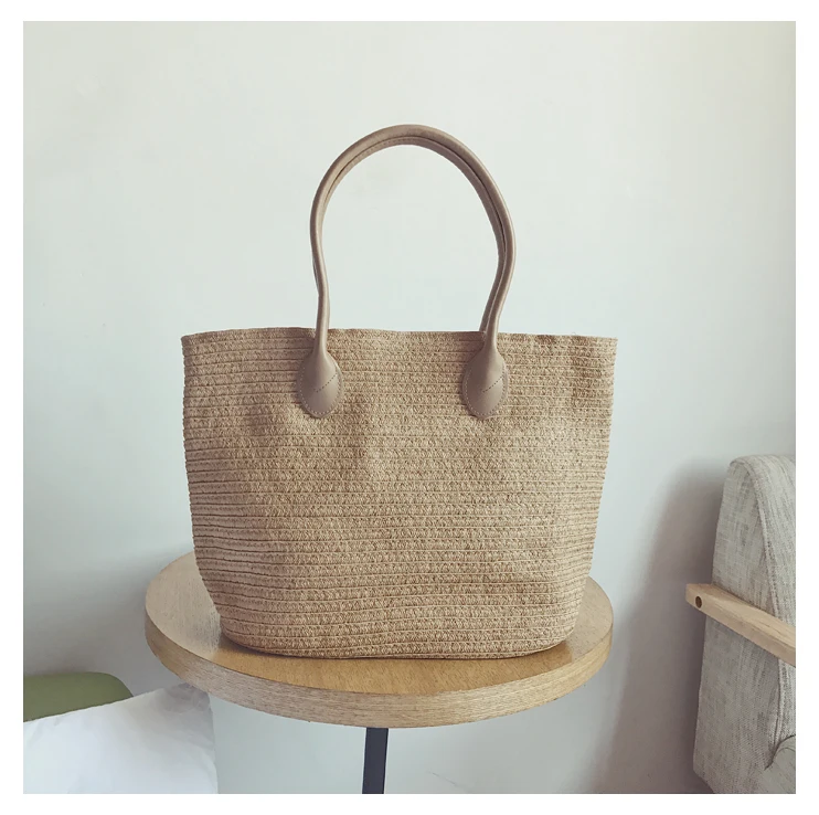 

Summer Women Durable Weave Straw Beach Bag Feminine Woven Casual Tote Handbags Knitting Rattan Bags FQX
