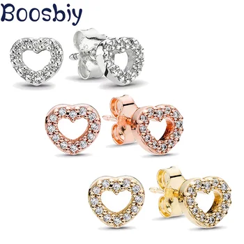 

Boosbiy New Fashion Stud Earrings Jewelry Hot Sale Hollow Love Heart Brand Zircon Earrings For Woman Accessories Best Gift
