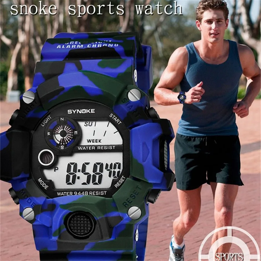 

Sport LED Digital Men Watch Repeater Stop Watch Alarm 30M Water Resistant Wrist Watches for Boy Camouflage Green Clock