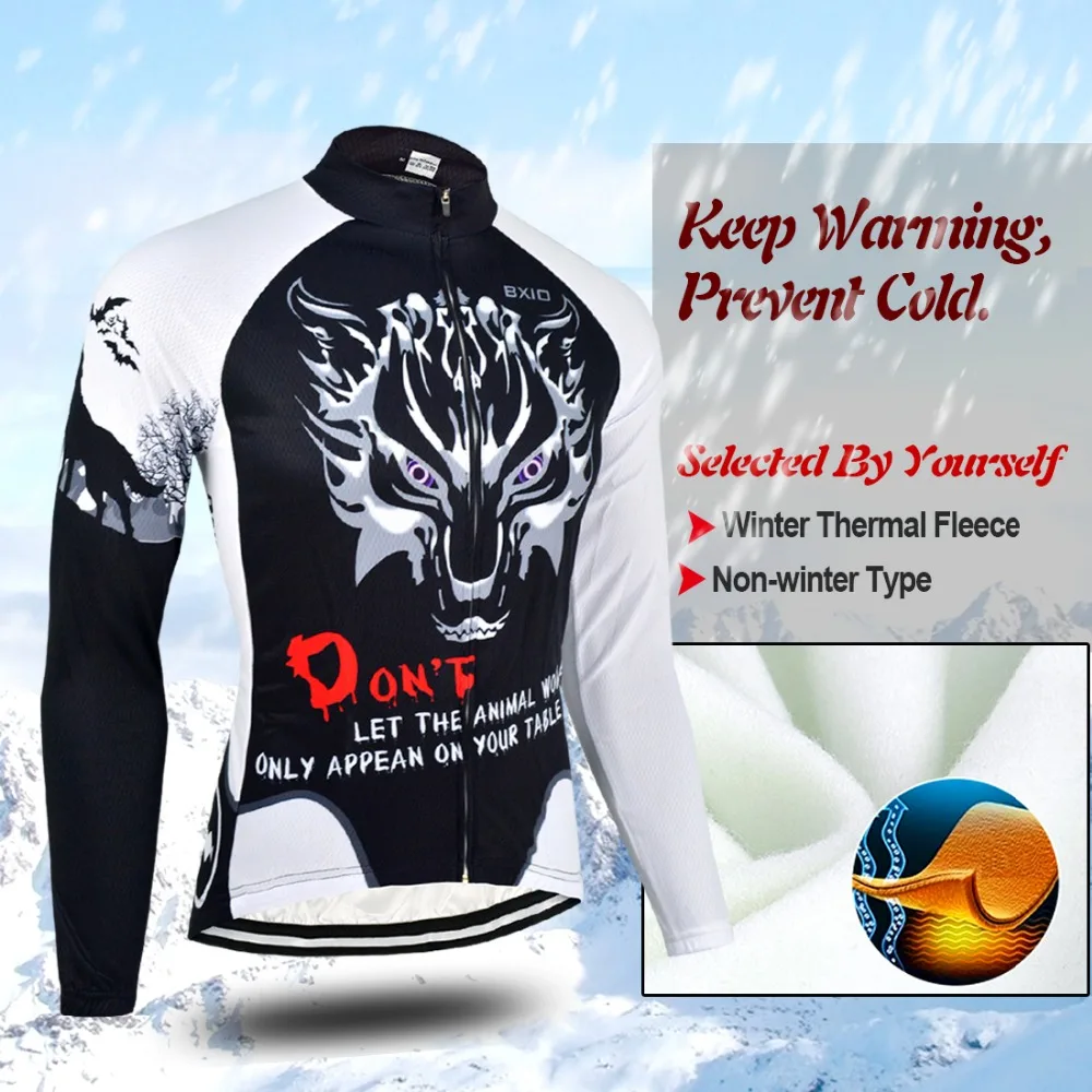 BXIO Cycling Jersey Long Sleeve Cycling Sets Kit Wolf Printed Autumn Sport Clothing Roupas De Ciclismo Mallot Hombre 068