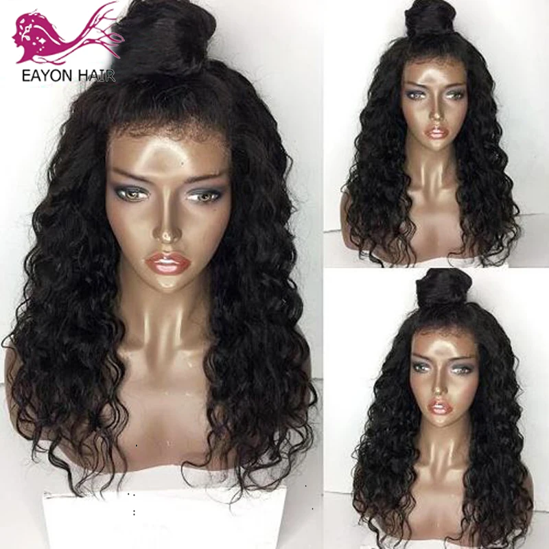 

EAYON Glueless Curly Full Lace Human Hair Wigs For Women Natural Black Color With Short Baby Hair Pre Plucked Peruvian Remy Hair