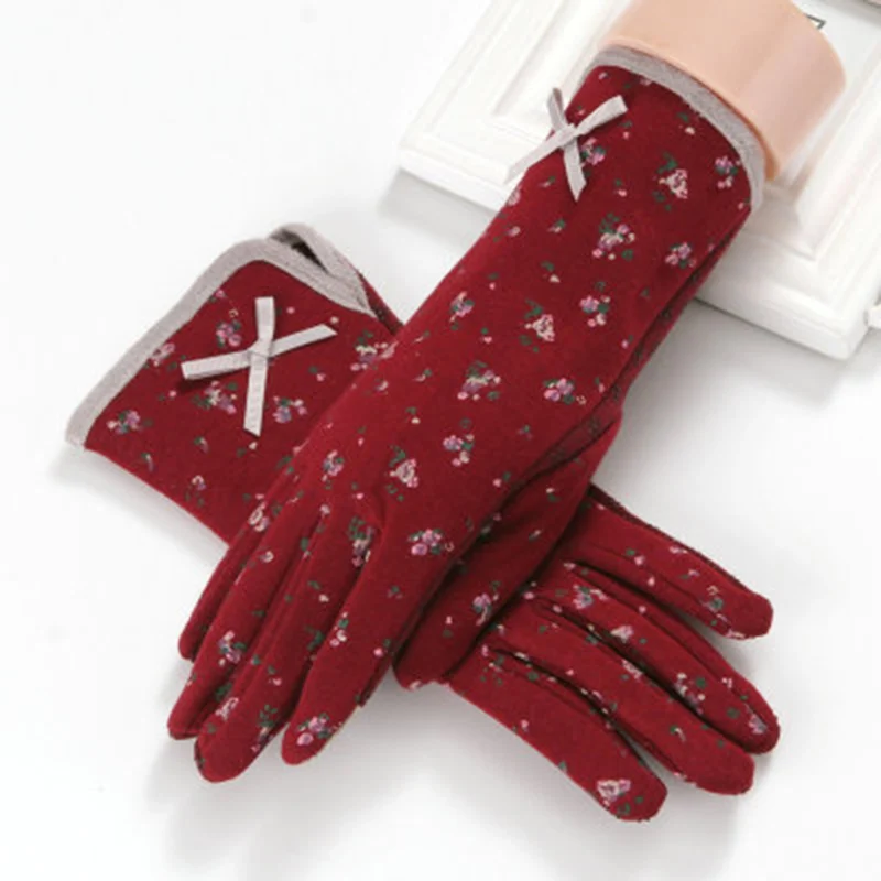 Style 1 wine red Перчатки женские зимние тонкие плюс бархатные толстые теплые Демисезонный вождения Нескользящие студент осень-зима милый TBWM03 - Цвет: Style 1 wine red