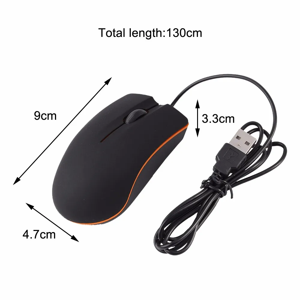 1.3M USB Wired Mouse 1200dpi 3 Buttons Optical Gaming Gamer Mouse Portable Office Mice for PC Laptop Computer Wholesale