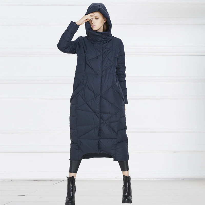 

YNZZU High Quality Italy Fashion Winter Women Down Jackets X-Long White Duck Down Coat Thick Hooded Outwears Plus Size O085