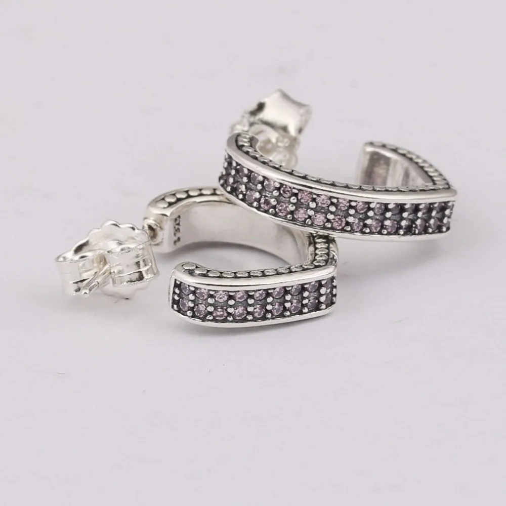 

925 Sterling silver heart Stud Earrings cham beads jewelry pin cz