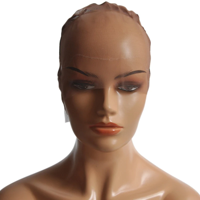 S/M/L Brown/Beige Full Lace Wig Cap For Making Wig Strong Swiss Lace Cap With Guide Line Sewn in For The Hairline Spun Fish Net
