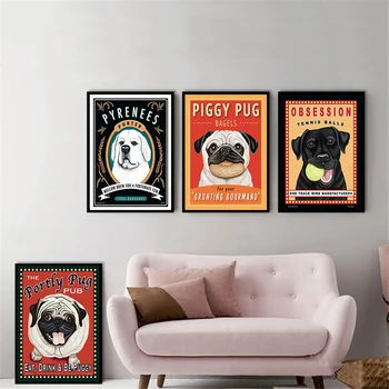 

Pug Dog Animals Wall Prints Canvas Pictures for Living Room Home Decor Posters and Prints Wall Art Retro Kitchen Decor Quotes