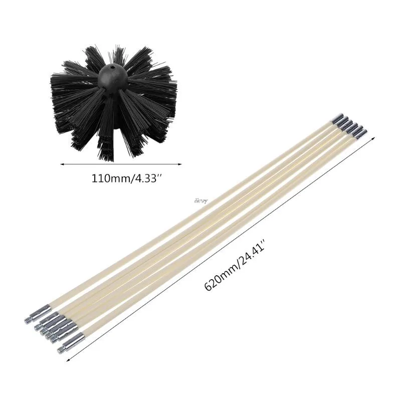 7Pcs/set Flexible Chimney Cleaner Brush Head Connecting Rod Cleaning Rotary Sweep Fireplace Tool 1*Brush Head+ 6*Connecting Rods | Дом и сад