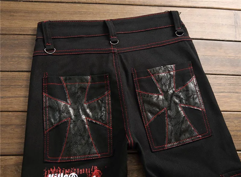 Mcikkny Brand Men's Punk Straight Jeans Letter Printed Denim Trousers Male Streetwear Hip Hop Jeans Pants Multi-pockets  (9)