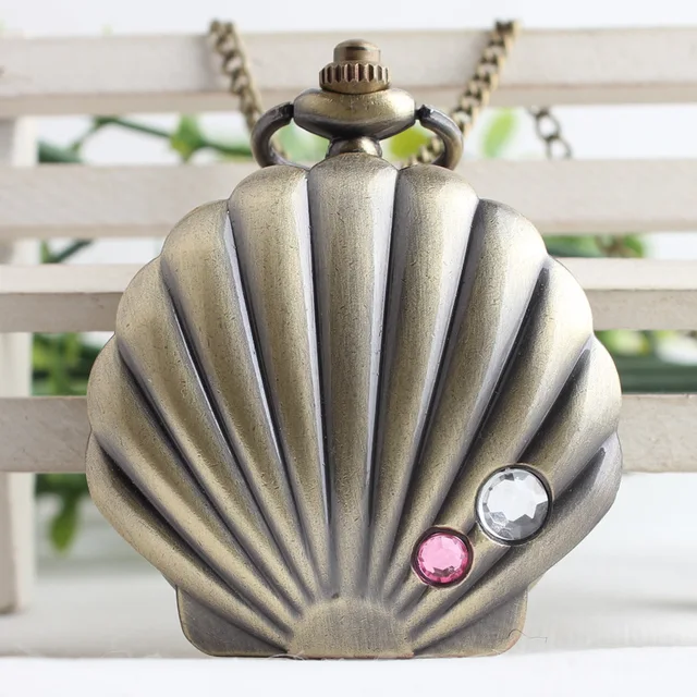 New Cameo Shell Shape Bronze Mussel Oyster Shell Crystal Quartz Pocket Watch Ana New Cameo Shell Shape Bronze Mussel Oyster Shell Crystal Quartz Pocket Watch Ana