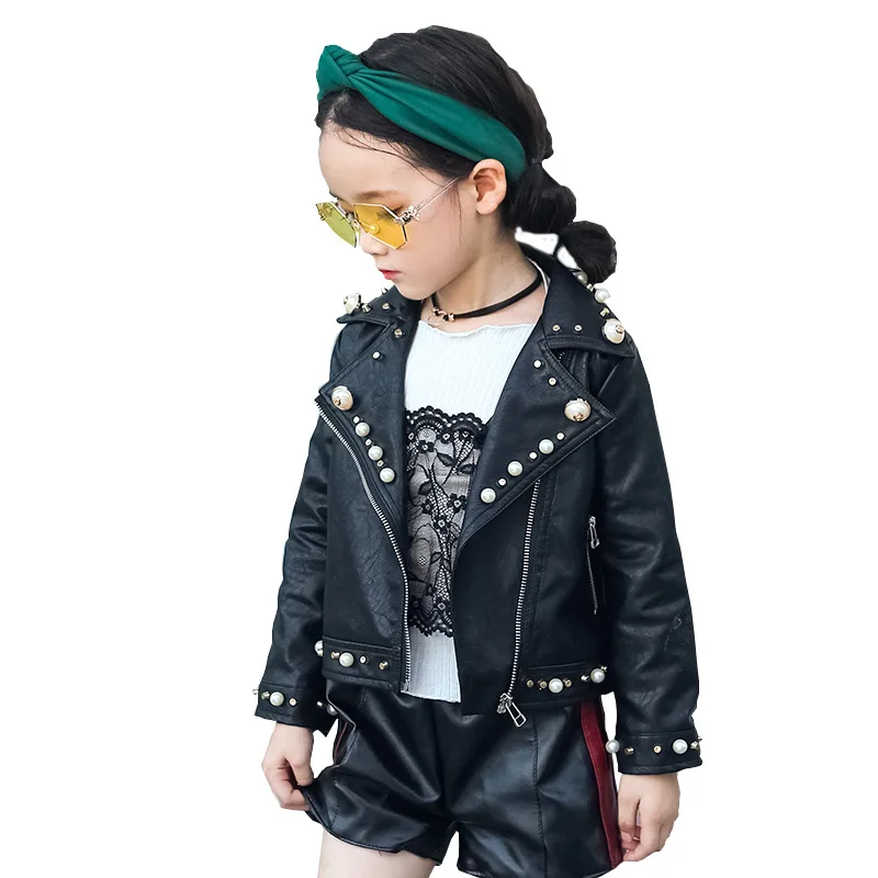 

Children PU Leather Jacket Girls Autumn Leather Coat Kids Spring Jacket Children Rivet Casual Outerwear For Baby Girls Clothing