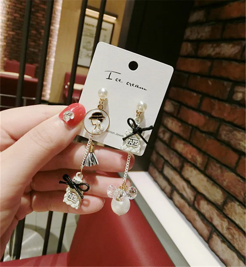 Корейский ручной работы Асимметричный бант кисточкой Кристалл женские длинные висячие серьги Модные ювелирные изделия Accessories-QQD5 - Окраска металла: 2
