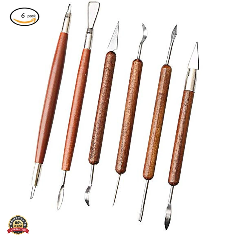 6Pcs Clay Sculpting Tools Wooden Handle Double-Sided Set for Pottery Sculpture Pottery Tools Sculpting Carving Tool Set crystal epoxy resin mold button buckle casting silicone mould diy crafts plaster clay candle casting tools